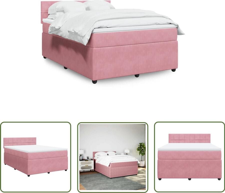VidaXL Boxspring met matras fluweel roze 140x200 cm Boxspring Slaapcomfort Fluweel Bed Rooskleurig Bed Tweepersoonsbed