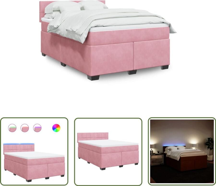 VidaXL Boxspring met matras fluweel roze 160x200 cm Boxspring Slaapcomfort Fluweel Roze Pocketvering