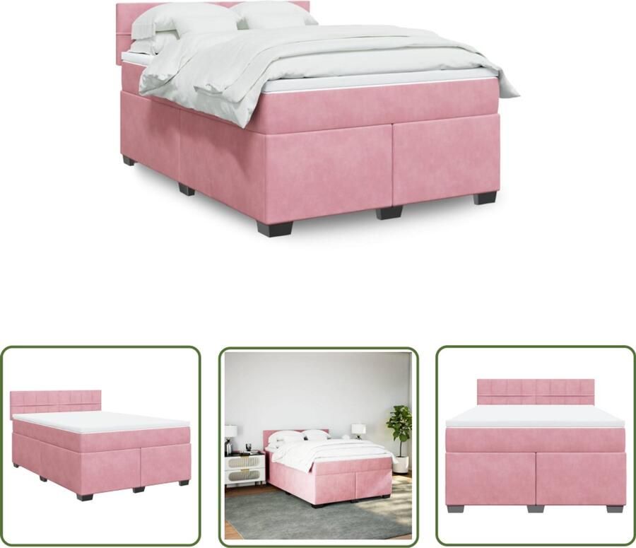 VidaXL Boxspring met matras fluweel roze 160x200 cm Boxspring Slaapcomfort Pocketvering Fluweel Roze Bed