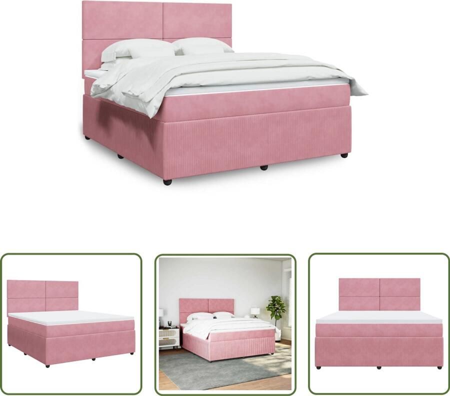 VidaXL Boxspring met matras fluweel roze 180x200 cm Boxspring Slaapcomfort Fluweel Pocketveringmatras Hoofdbord