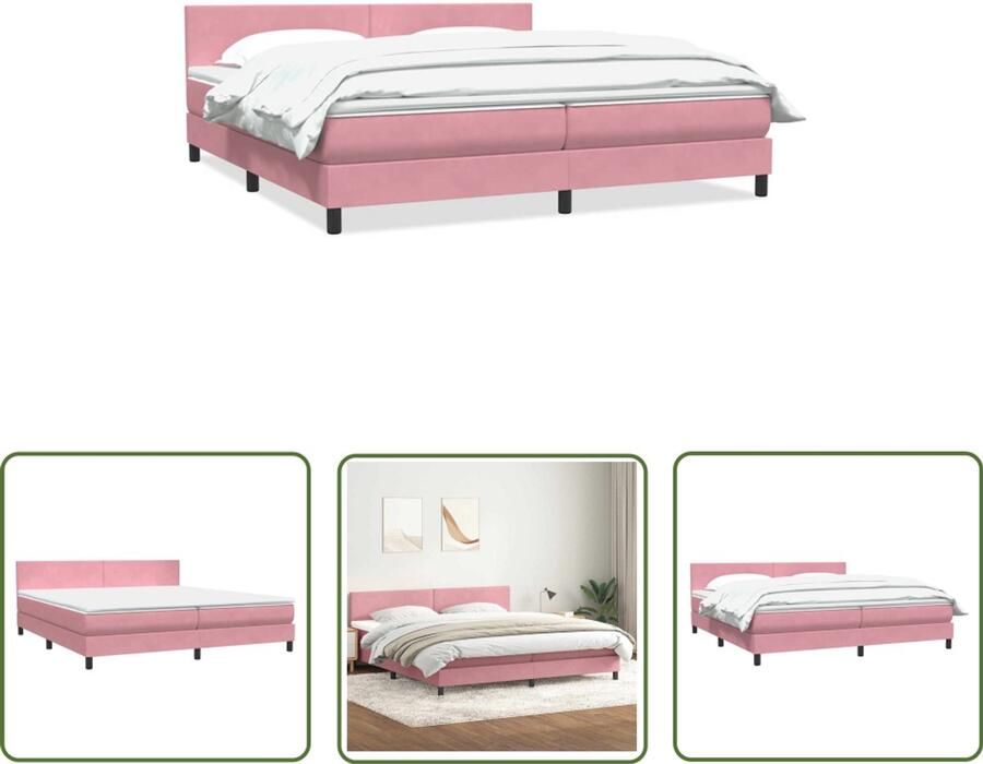 The Living Store Boxspring met matras fluweel roze 180x220 cm Boxspring Slaapcomfort Fluweel Bed Pocketveringmatras Hoofdbord
