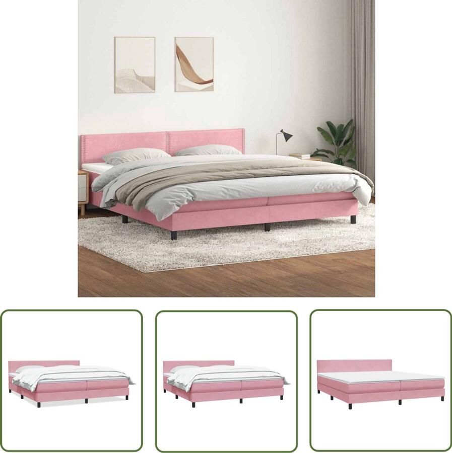 VidaXL Boxspring met matras fluweel roze 180x220 cm Boxspring Slaapcomfort Fluweel Bed Rozerood Bed Tweepersoonsbed