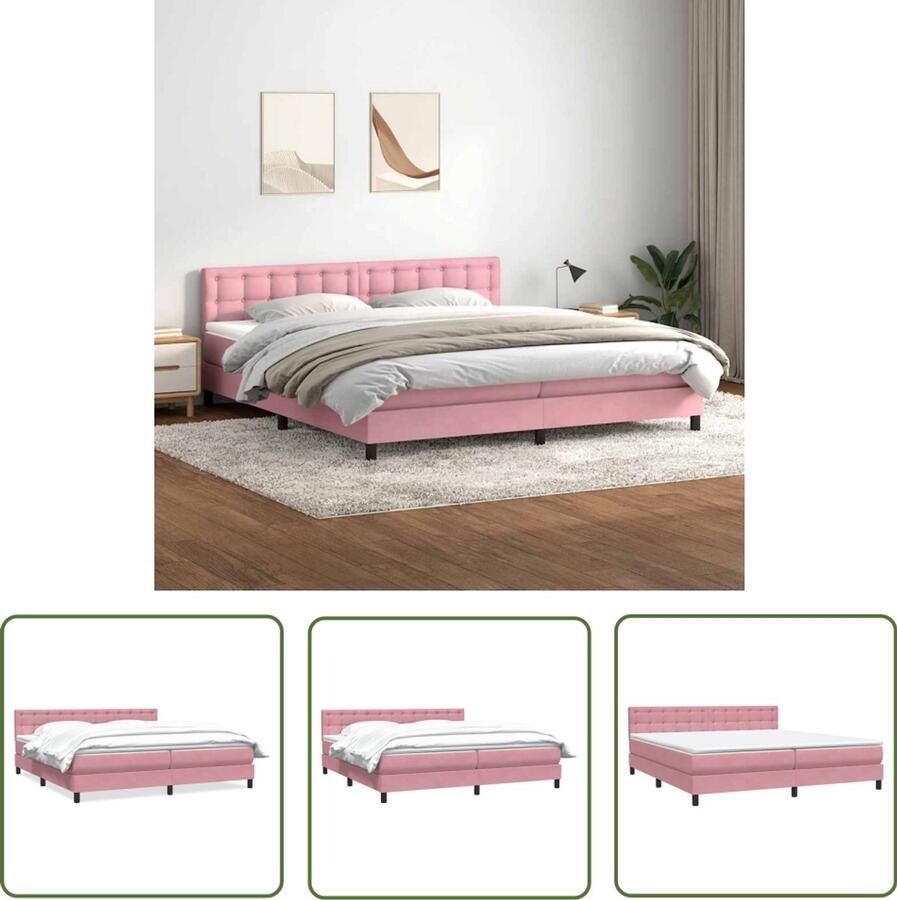 VidaXL Boxspring met matras fluweel roze 180x220 cm Boxspring Slaapcomfort Fluweel Roze Matras