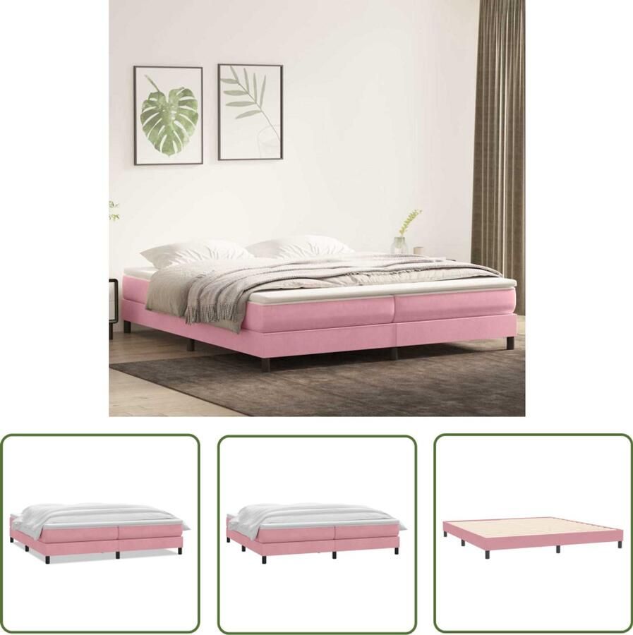 VidaXL Boxspring met matras fluweel roze 180x220 cm Boxspring Slaapcomfort Fluweel Roze Pocketveringmatras