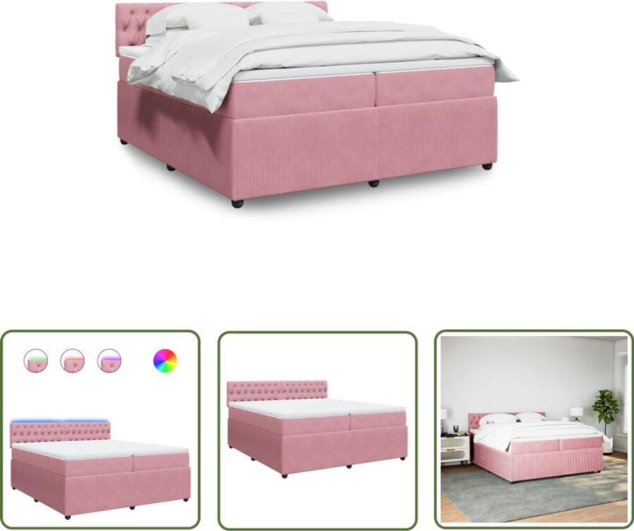 VidaXL Boxspring met matras fluweel roze 200x200 cm Boxspring Slaapcomfort Fluweel Bed Led Verlichting Matras