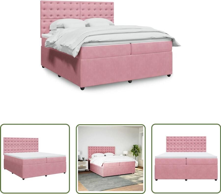 VidaXL Boxspring met matras fluweel roze 200x200 cm Boxspring Slaapcomfort Fluweel Roze Pocketvering