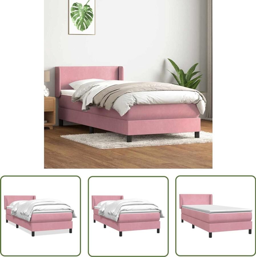 VidaXL Boxspring met matras fluweel roze 80x220 cm Boxspring Slaapcomfort Fluweel Bed Roze Bed Pocketveringmatras