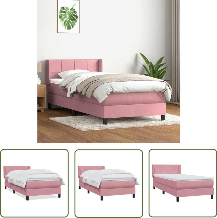 VidaXL Boxspring met matras fluweel roze 80x220 cm Boxspring Slaapcomfort Fluweel Pocketvering Hoofdbord