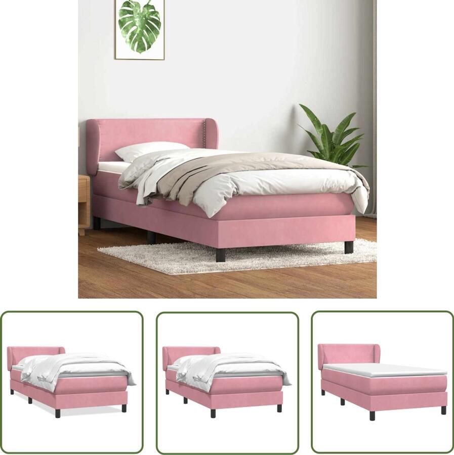 VidaXL Boxspring met matras fluweel roze 80x220 cm Boxspring Slaapcomfort Fluweel Roze Pocketvering - Foto 2
