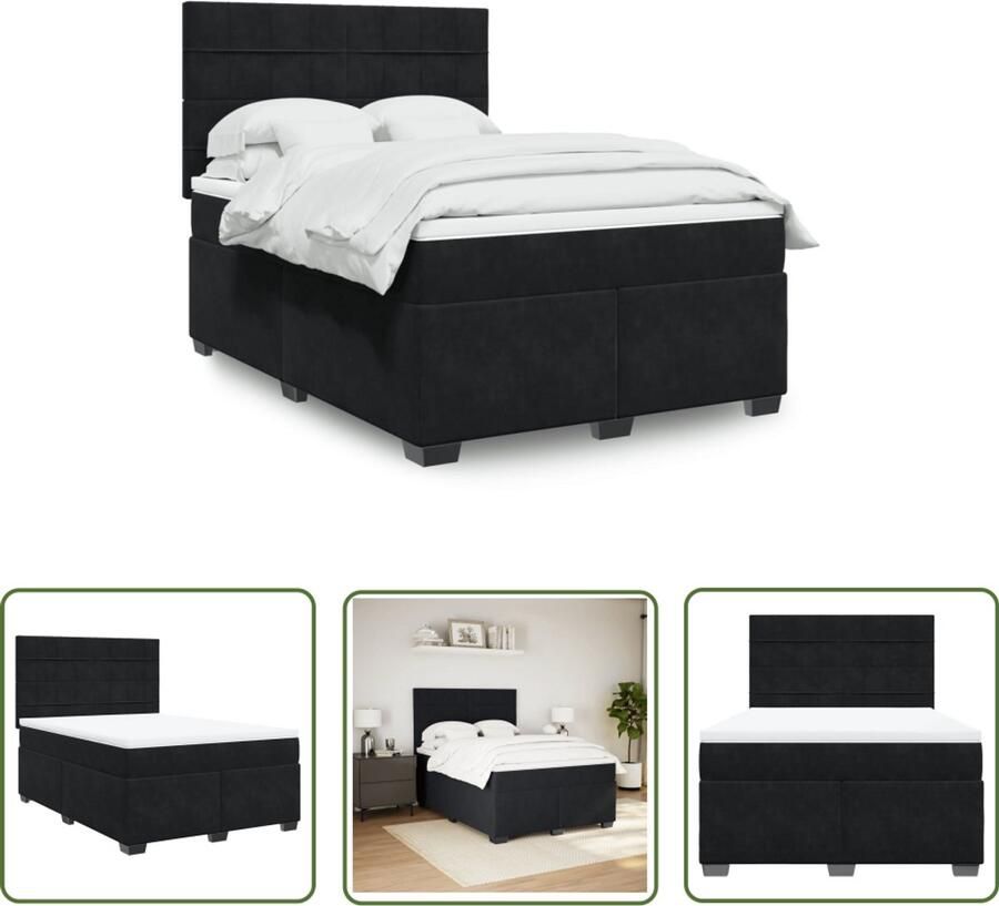 VidaXL Boxspring met matras fluweel zwart 140x190 cm Boxspring Slaapcomfort Fluweel Bed Boxspring Frame Matras