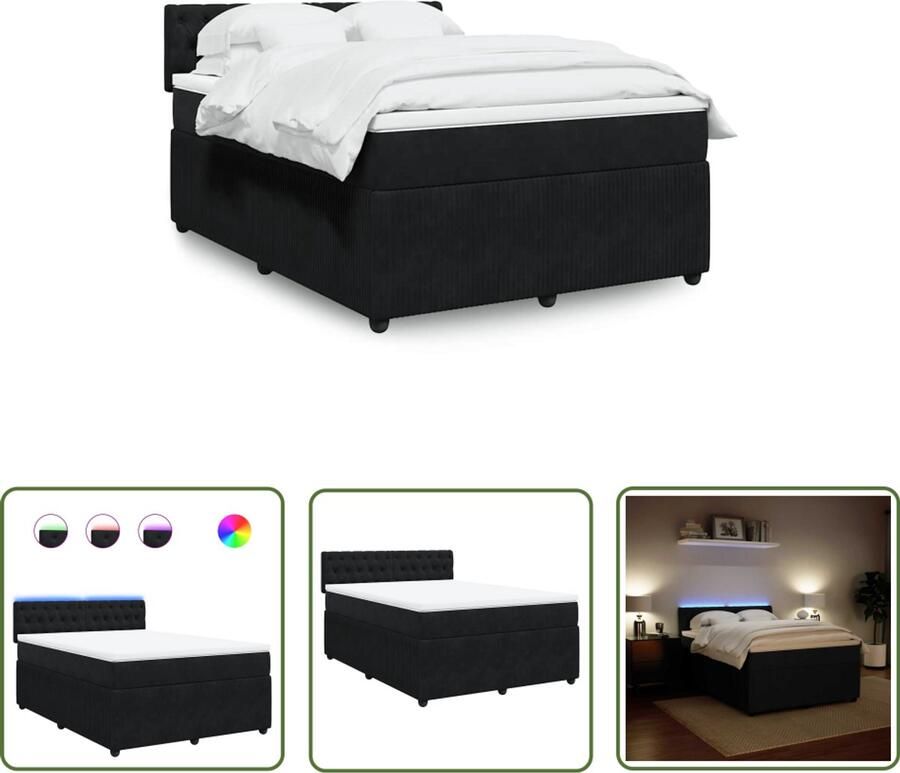 VidaXL Boxspring met matras fluweel zwart 140x190 cm Boxspring Slaapcomfort Fluweel Zwart Mattress
