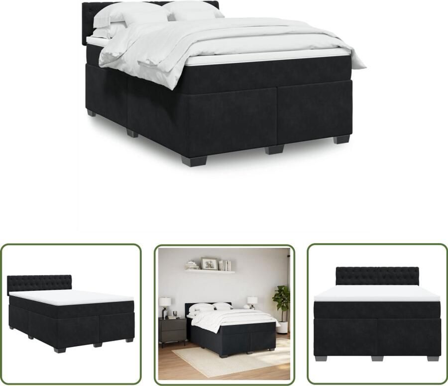 VidaXL Boxspring met matras fluweel zwart 160x200 cm Boxspring Slaapcomfort Fluweel Bed Boxspring Kopen Tweepersoons Bed