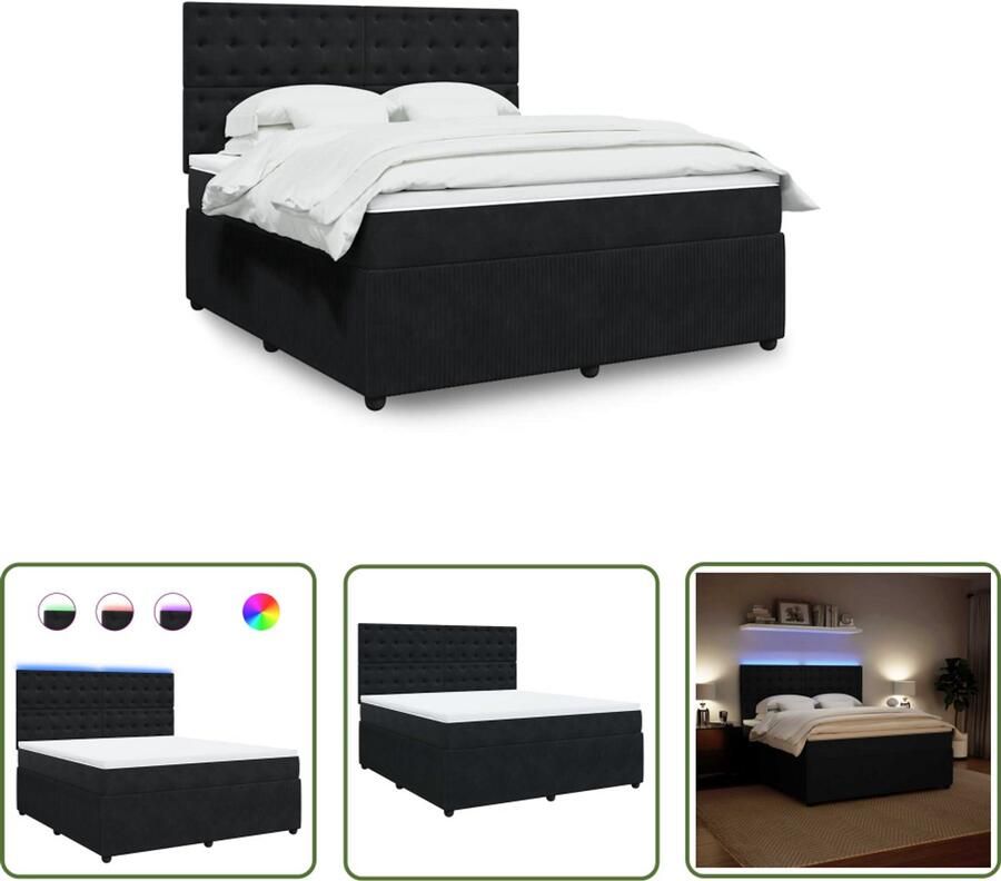 VidaXL Boxspring met matras fluweel zwart 180x200 cm Boxspring Slaapcomfort Fluweel Bed Led Verlichting Pocketveringmatras