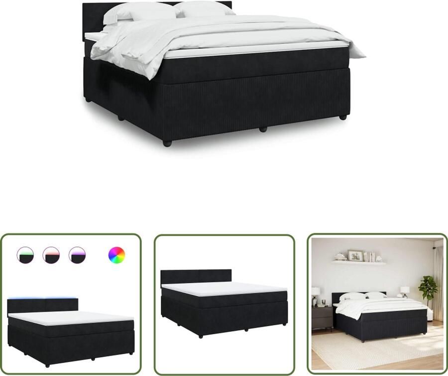 VidaXL Boxspring met matras fluweel zwart 180x200 cm Boxspring Slaapcomfort Fluweel Zwart Pocketvering