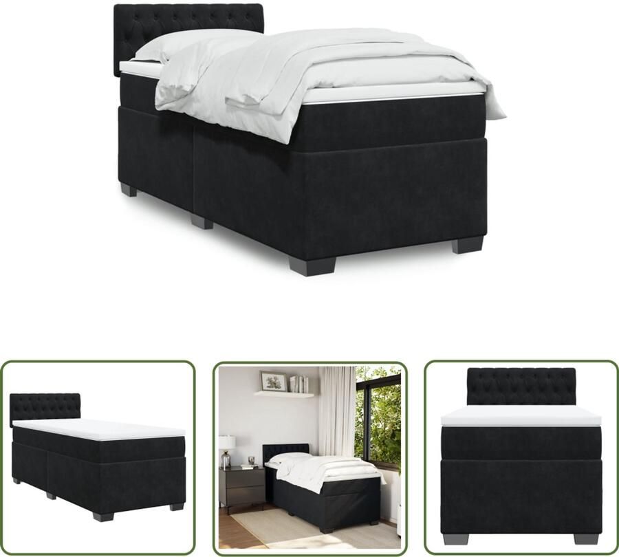 VidaXL Boxspring met matras fluweel zwart 80x200 cm Boxspring Slaapcomfort Fluweel Bed Zwart Bed Tweepersoonsbed