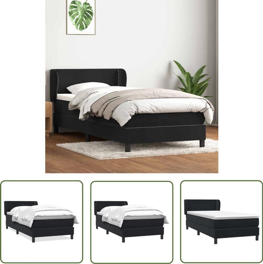 VidaXL Boxspring met matras fluweel zwart 80x220 cm Boxspring Slaapcomfort Fluweel Bed Zwarte Boxspring Tweepersoons Bed