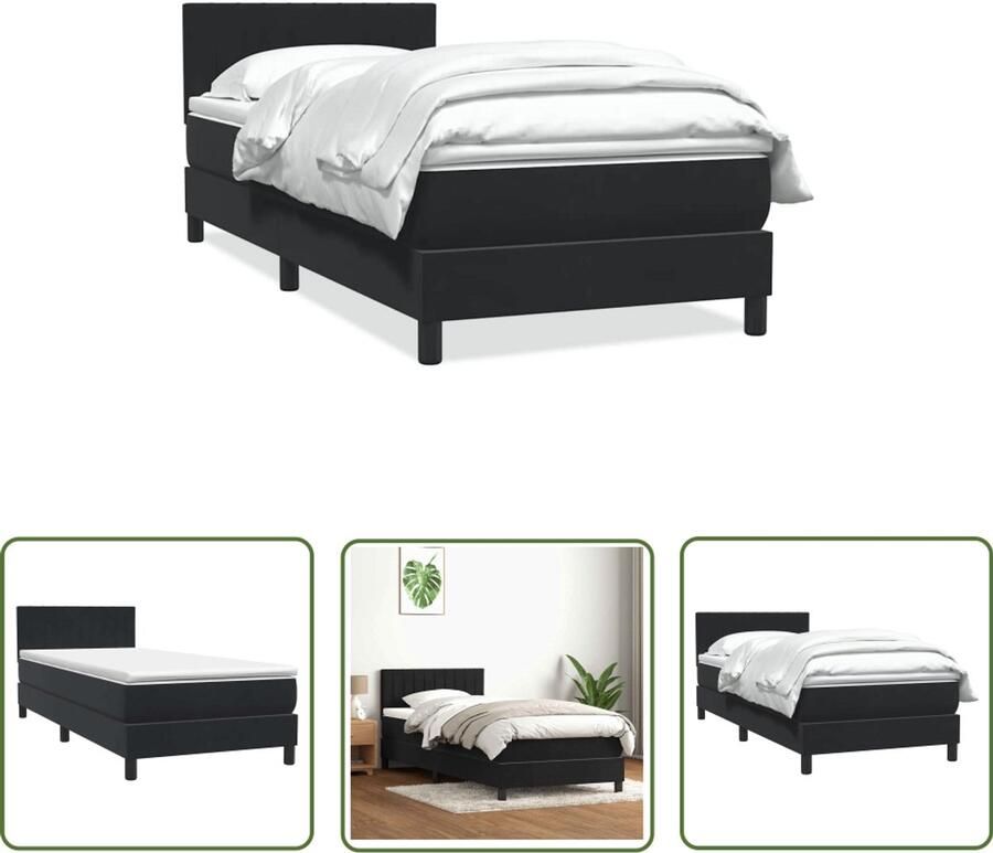 The Living Store Boxspring met matras fluweel zwart 80x220 cm Boxspring Slaapcomfort Fluweel Pocketvering Hoofdbord - Foto 2