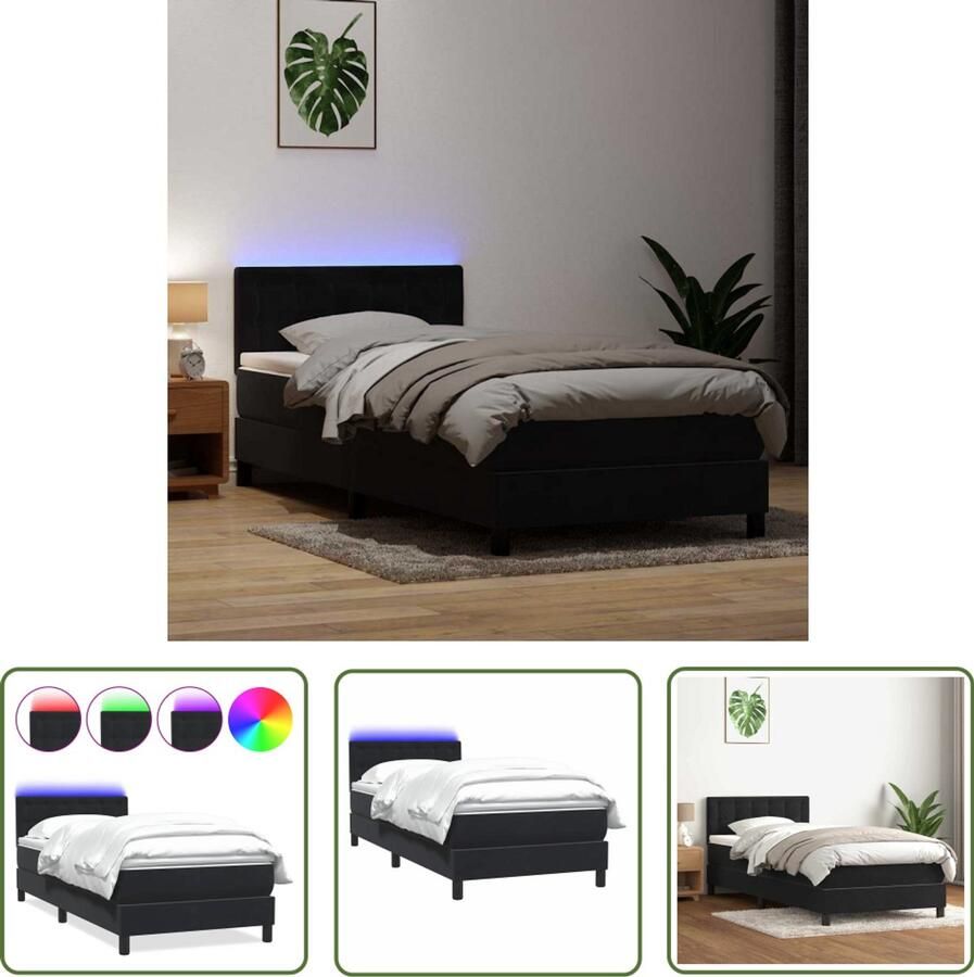 VidaXL Boxspring met matras fluweel zwart 80x220 cm Boxspring Slaapcomfort Fluweel Zwart Mattress
