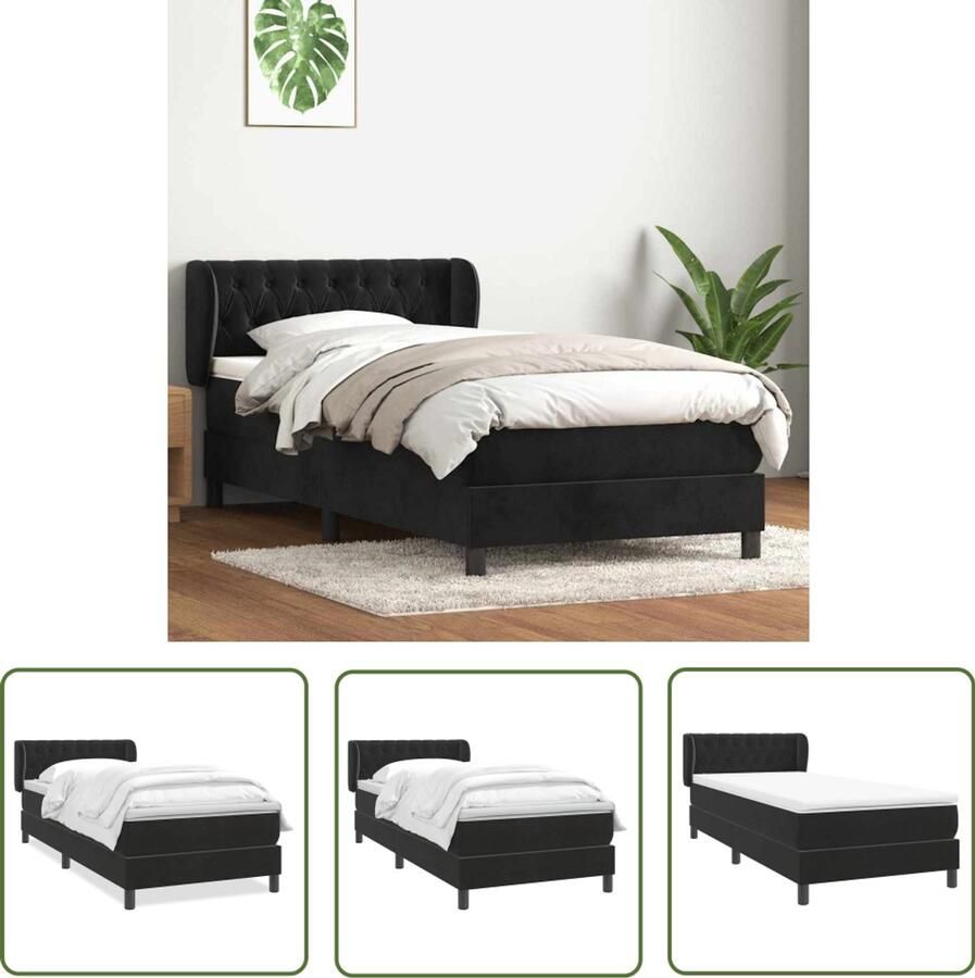 VidaXL Boxspring met matras fluweel zwart 80x220 cm Boxspring Slaapcomfort Matras Fluweel Zwarte Boxspring