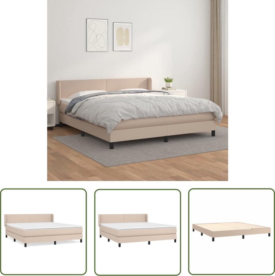 The Living Store Boxspring met matras kunstleer cappuccinokleurig 180x200 cm Boxspring Slaapcomfort Kunstleder Hoofdbord Pocketvering