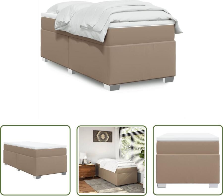 VidaXL Boxspring met matras kunstleer cappuccinokleurig 80x200 cm Boxspring Slaapcomfort Kunstleder Cappucino Kleur Pocketveringmatras
