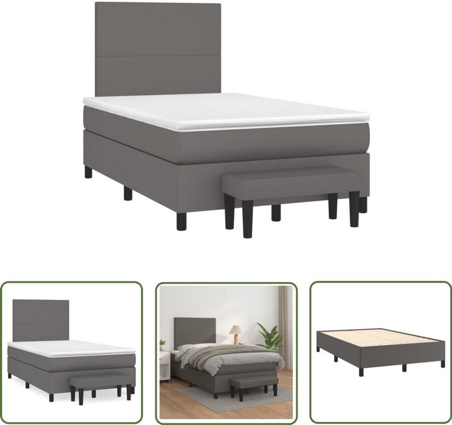 VidaXL Boxspring met matras kunstleer grijs 120x190 cm Boxspring Slaapcomfort Kunstleder Grijs Pocketveringmatras