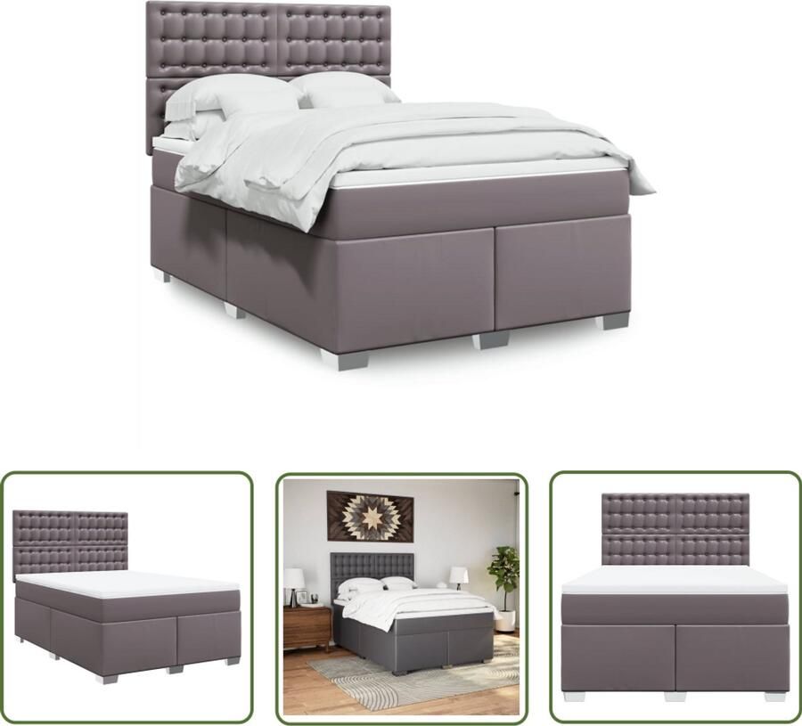 VidaXL Boxspring met matras kunstleer grijs 140x190 cm Boxspring Slaapcomfort Matras Kunstleer Bed Frame