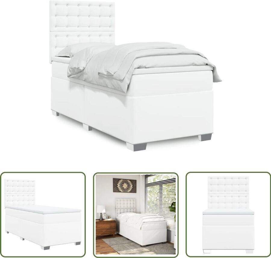 VidaXL Boxspring met matras kunstleer wit 100x200 cm Boxspring Slaapcomfort Boxspringbed Matras Kunstleder