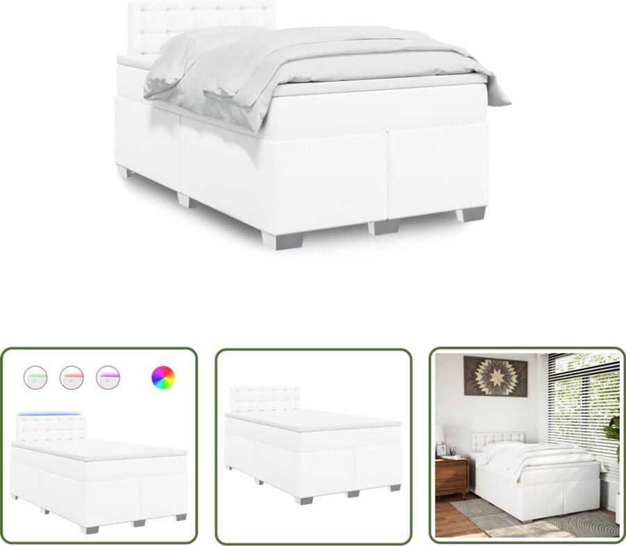 VidaXL Boxspring met matras kunstleer wit 120x190 cm Boxspring Slaapcomfort Matras Led Verlichting Kunstleder