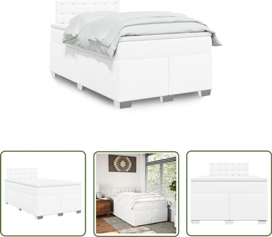 VidaXL Boxspring met matras kunstleer wit 120x200 cm Boxspring Slaapcomfort Kunstleder Bed Wit Bed 120x200 Cm Bed