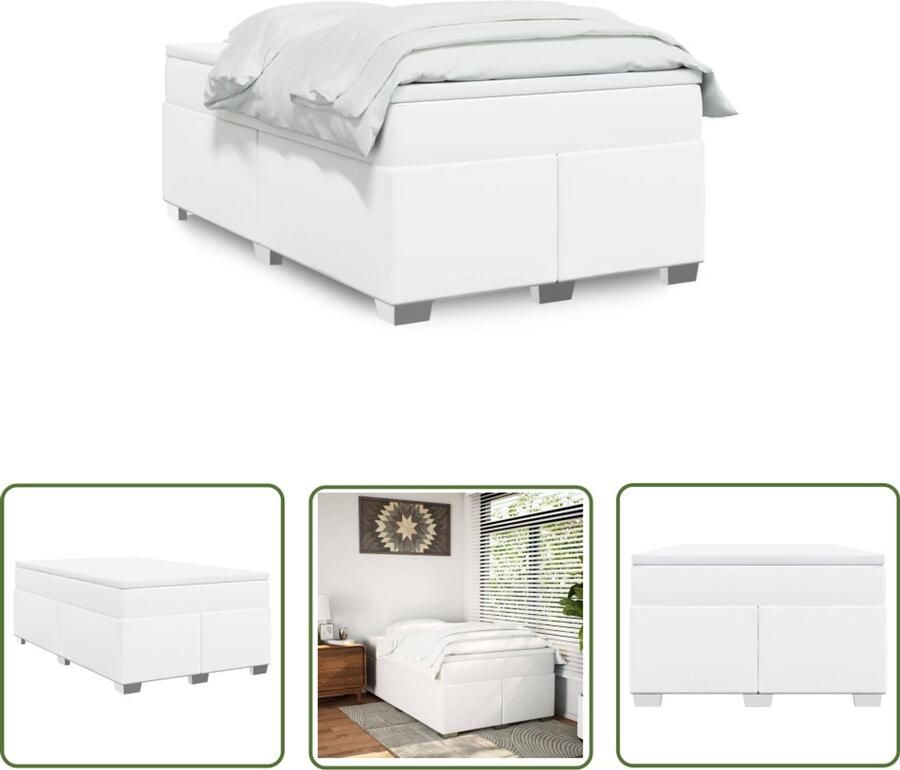 VidaXL Boxspring met matras kunstleer wit 120x200 cm Boxspring Slaapcomfort Kunstleer Bed Wit Bed Pocketveringmatras
