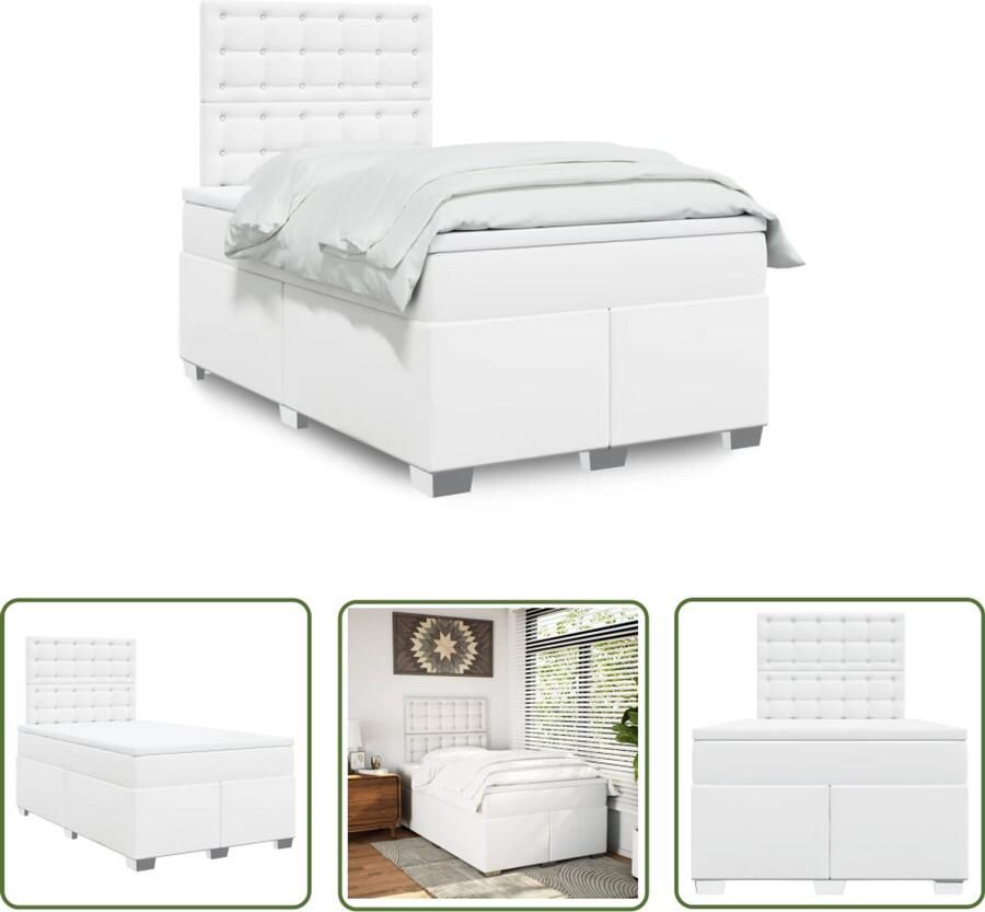 VidaXL Boxspring met matras kunstleer wit 120x200 cm Boxspring Slaapcomfort Matras Bed Frame Hoofdbord