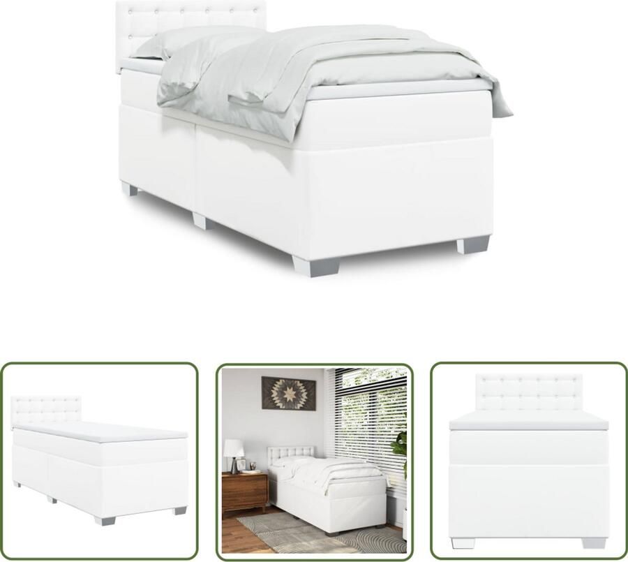 VidaXL Boxspring met matras kunstleer wit 90x200 cm Boxspring Slaapcomfort Kunstleder Bed Pocketveringmatras Hoofdbord