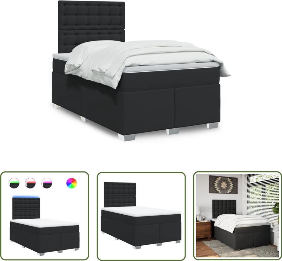 VidaXL Boxspring met matras kunstleer zwart 120x190 cm Boxspring Slaapcomfort Lederlook Led Verlichting Elektrisch Verstelbaar