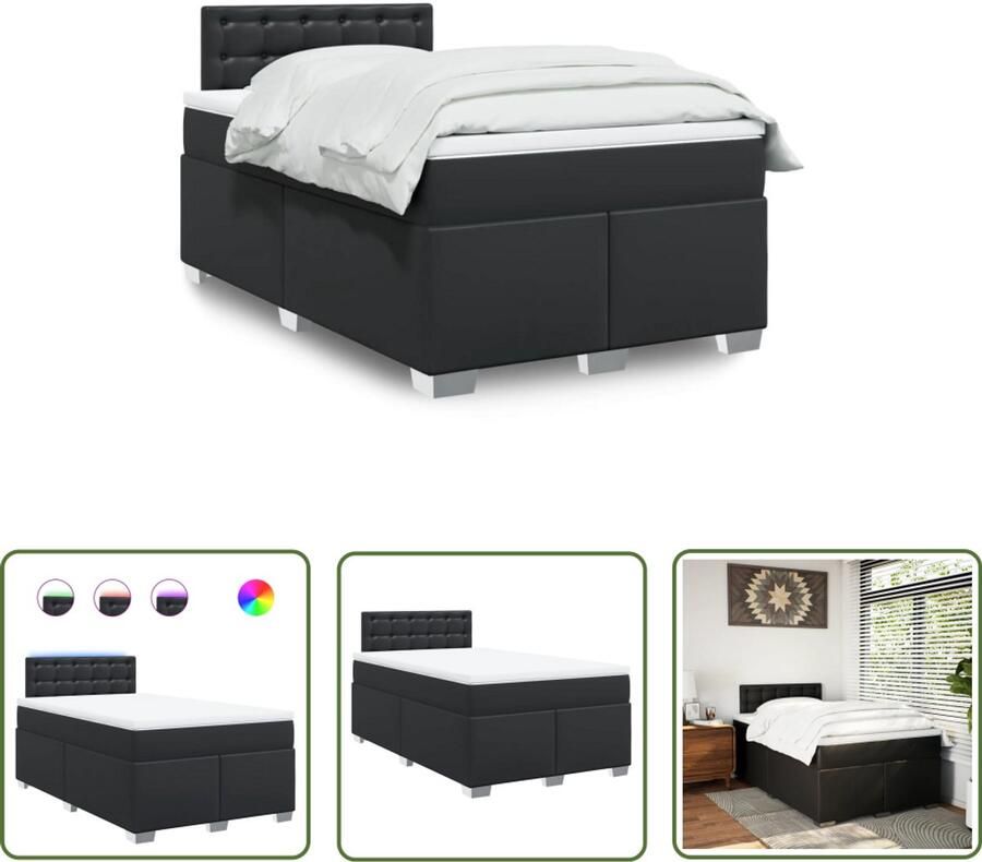 VidaXL Boxspring met matras kunstleer zwart 120x190 cm Boxspring Slaapcomfort Matras Led Verlichting Kunstleder