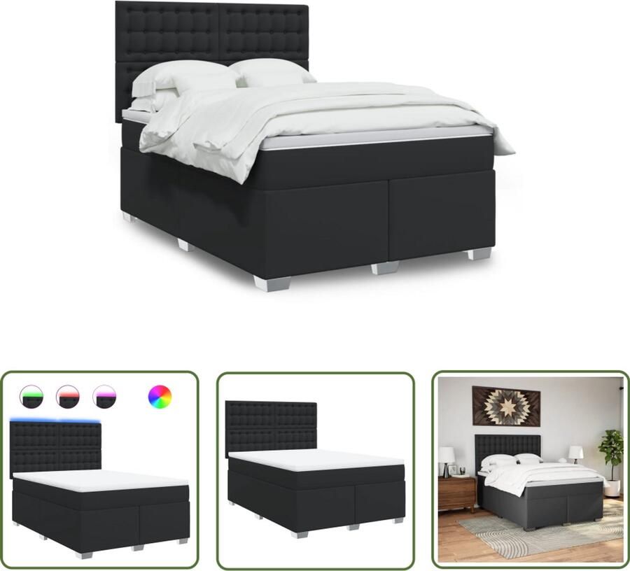 VidaXL Boxspring met matras kunstleer zwart 140x200 cm Boxspring Slaapcomfort Lederlook Led Verlichting Elektrisch Verstelbaar