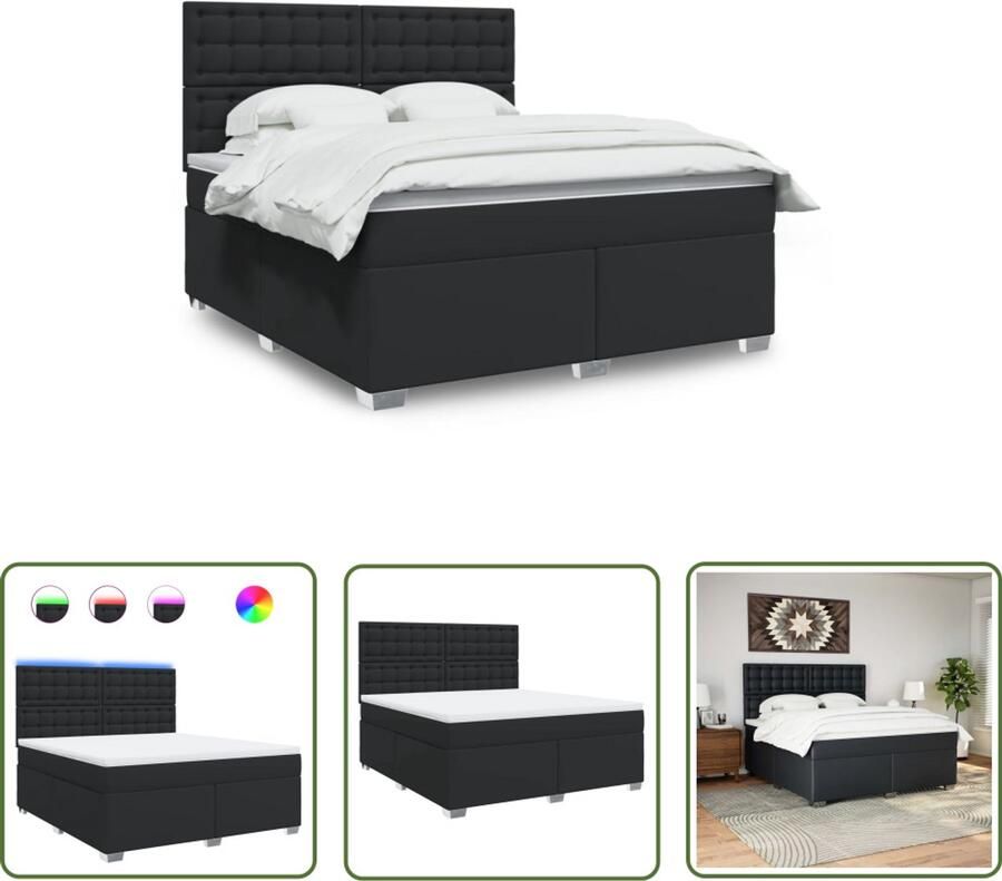 VidaXL Boxspring met matras kunstleer zwart 180x200 cm Boxspring Slaapcomfort Lederlook Led Verlichting Elektrisch Verstelbaar