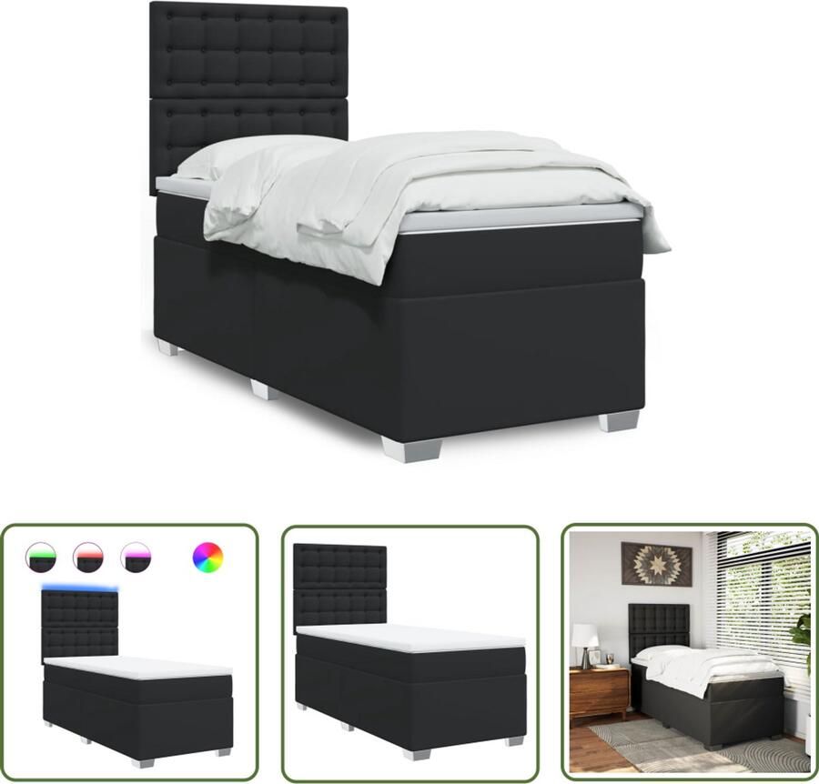 VidaXL Boxspring met matras kunstleer zwart 90x200 cm Boxspring Slaapcomfort Leder Look Led Verlichting Elektrisch Verstelbaar