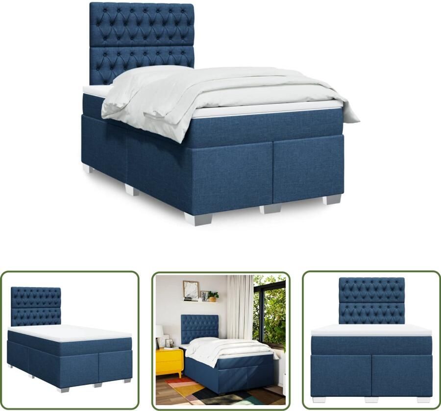 VidaXL Boxspring met matras stof blauw 120x190 cm Boxspring Slaapcomfort Matras Pocketvering Hoofdbord