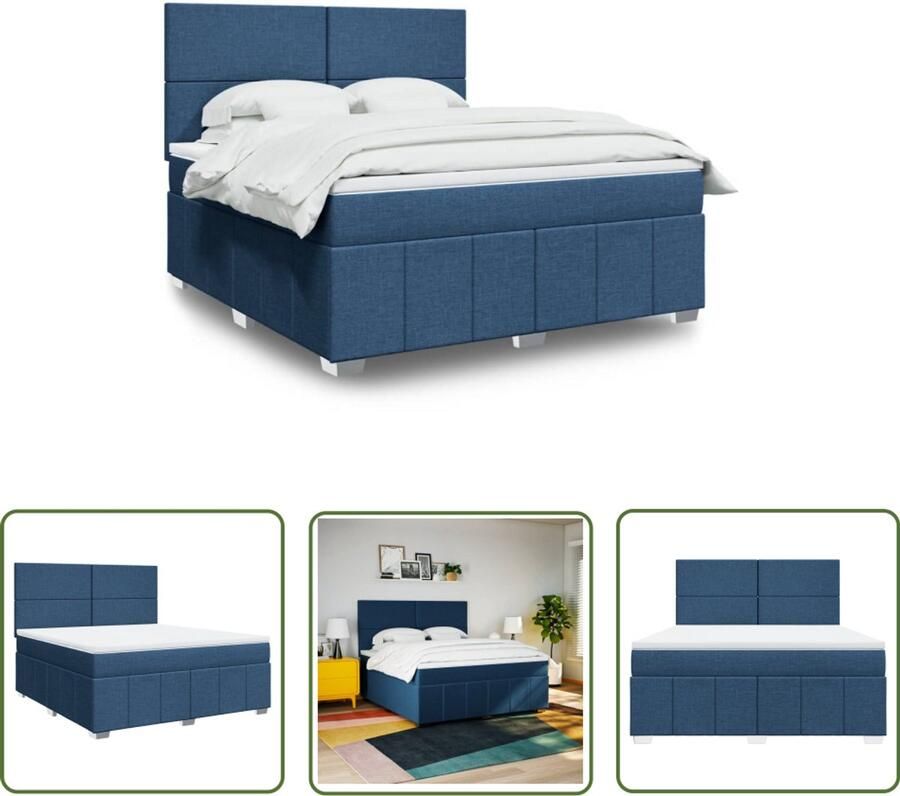 VidaXL Boxspring met matras stof blauw 180x200 cm Boxspring Slaapcomfort Matras Bed Frame Hoofdbord