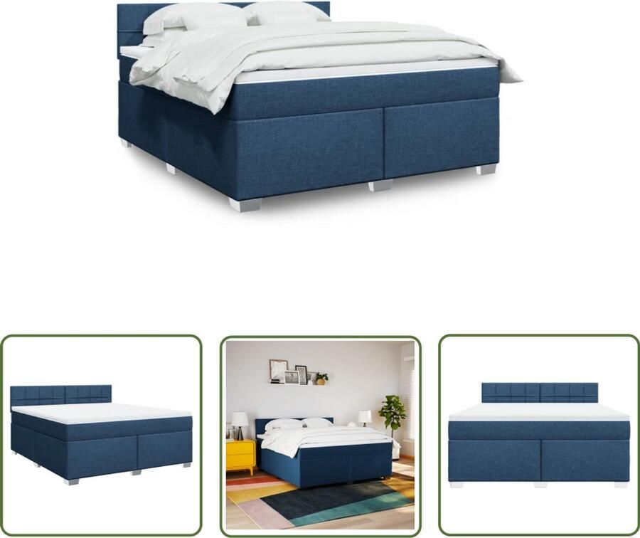 VidaXL Slaapcomfort Boxspring met matras stof blauw 180x200 cm Matras Pocketvering Frame