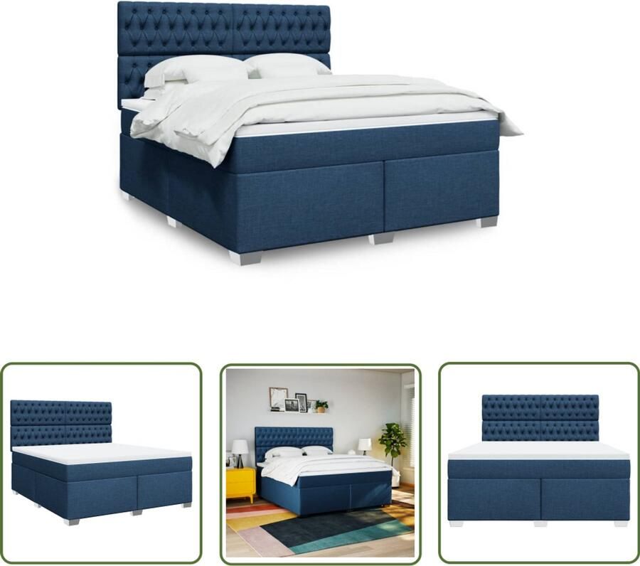 VidaXL Boxspring met matras stof blauw 180x200 cm Boxspring Slaapcomfort Matras Pocketvering Hoofdbord