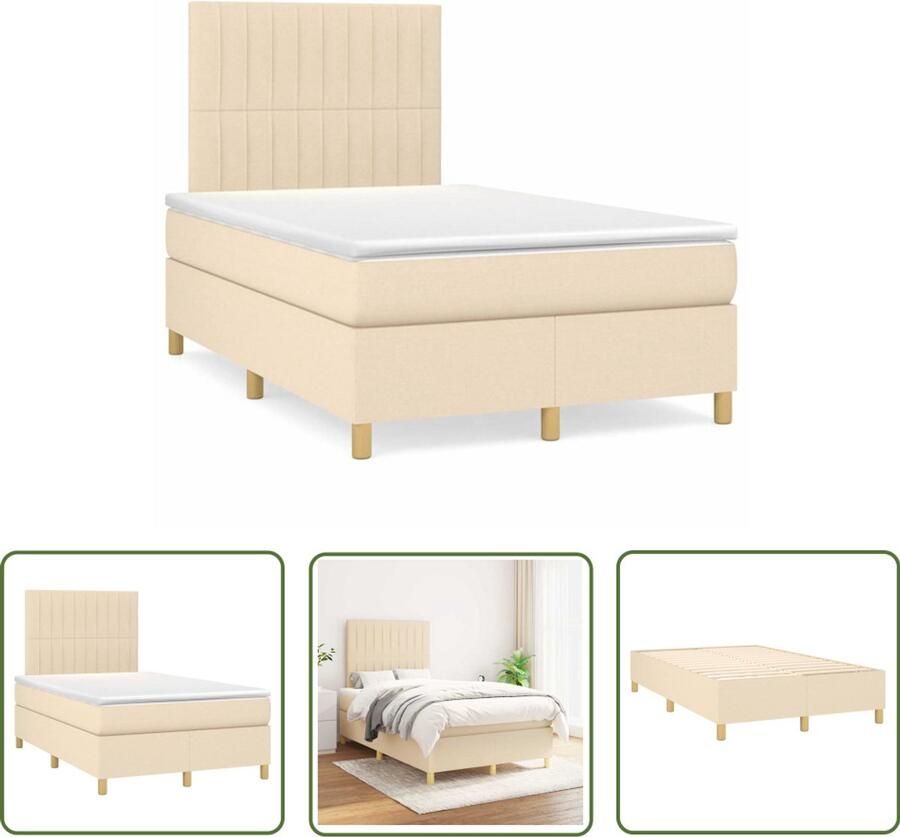 VidaXL Boxspring met matras stof crèmekleurig 120x190 cm Boxspring Slaapcomfort Boxspringbed Creme Kleurig Tweepersoonsbed