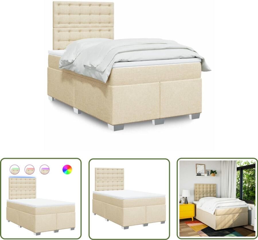 VidaXL Boxspring met matras stof crèmekleurig 120x190 cm Boxspring Slaapcomfort Mattress Led Verlichting Hoofdbord