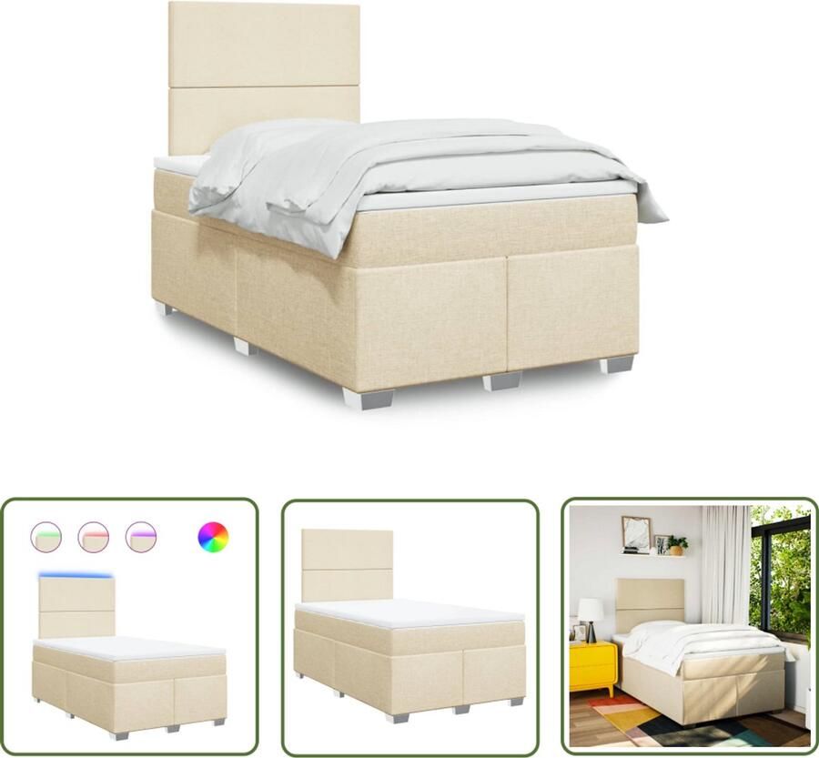 VidaXL Boxspring met matras stof crèmekleurig 120x190 cm Boxspring Slaapcomfort Pocketveringmatras Led Verlichting Hoofdbord