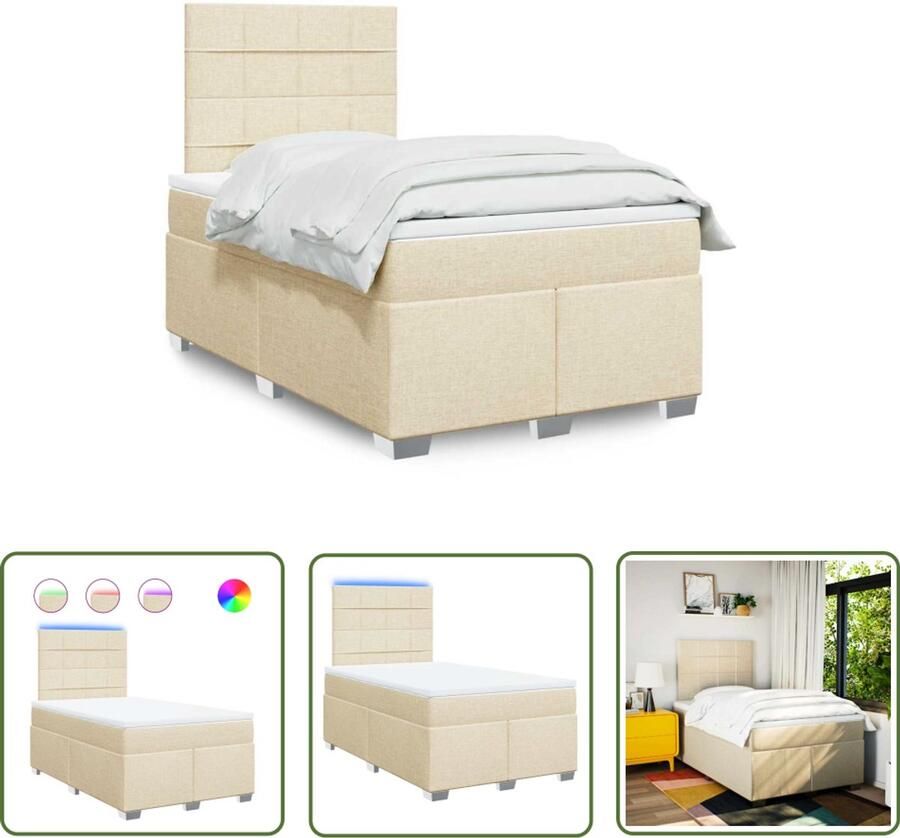 VidaXL Boxspring met matras stof crèmekleurig 120x200 cm Boxspring Slaapcomfort Led Verlichting Creme Kleur Matras