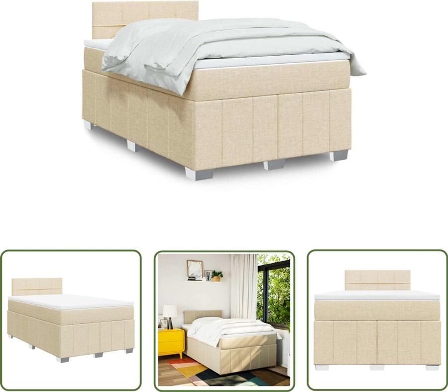 VidaXL Boxspring met matras stof crèmekleurig 120x200 cm Boxspring Slaapcomfort Matras Bed Frame Creme Kleur