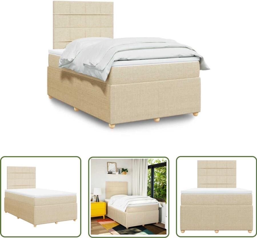 VidaXL Boxspring met matras stof crèmekleurig 120x200 cm Boxspring Slaapcomfort Matras Pocketvering Hoofdbord