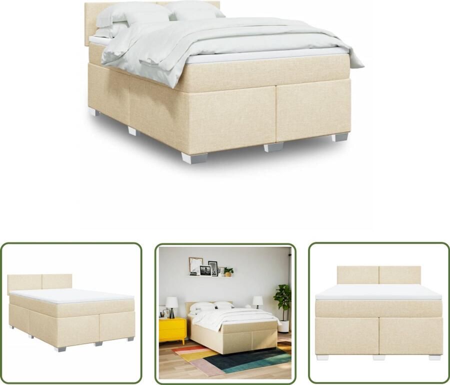 VidaXL Boxspring met matras stof crèmekleurig 160x200 cm Boxspring Slaapcomfort Pocketveringmatras Crèmekleurig Tweepersoonsbed