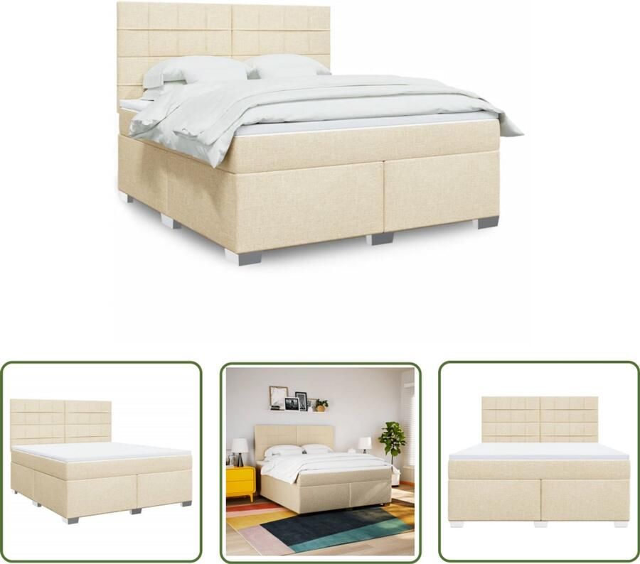 VidaXL Boxspring met matras stof crèmekleurig 180x200 cm Boxspring Slaapcomfort Matras Bed Frame Hoofdbord